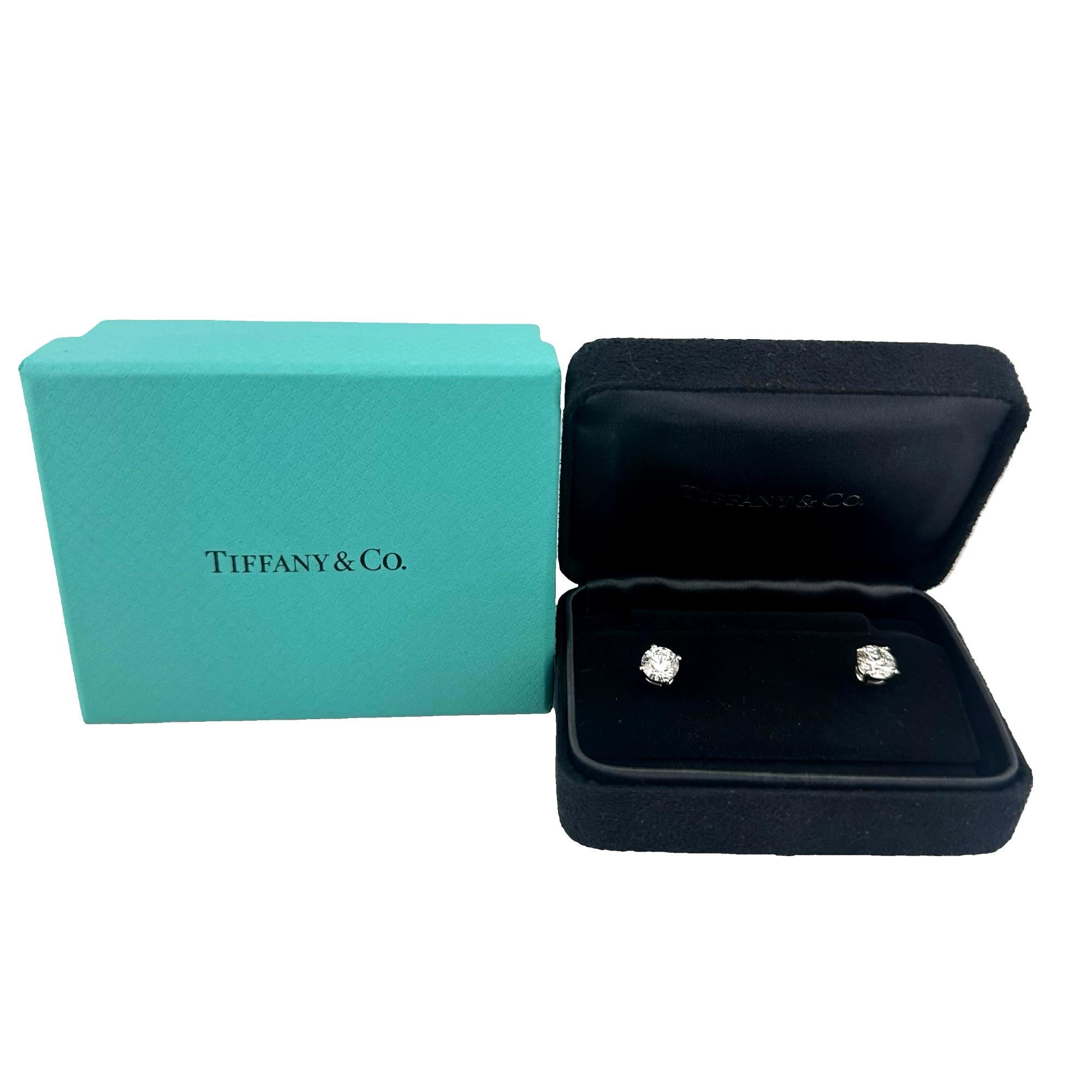 Women's or Men's Tiffany & Co Platinum Round Diamond Stud Earrings 2.25 tcw GIA For Sale