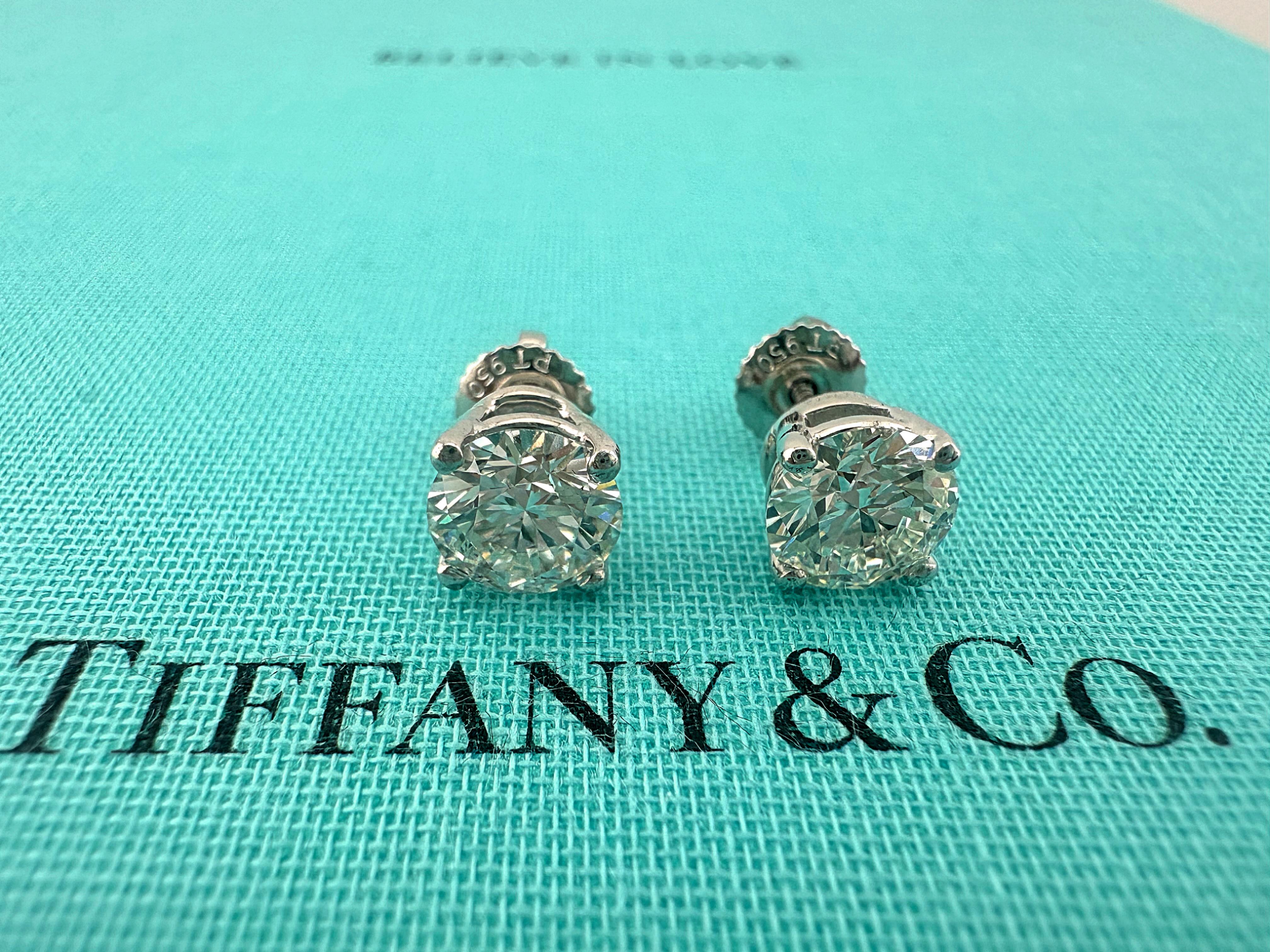 Tiffany & Co Platinum Round Diamond Stud Earrings 2.25 tcw GIA For Sale 1