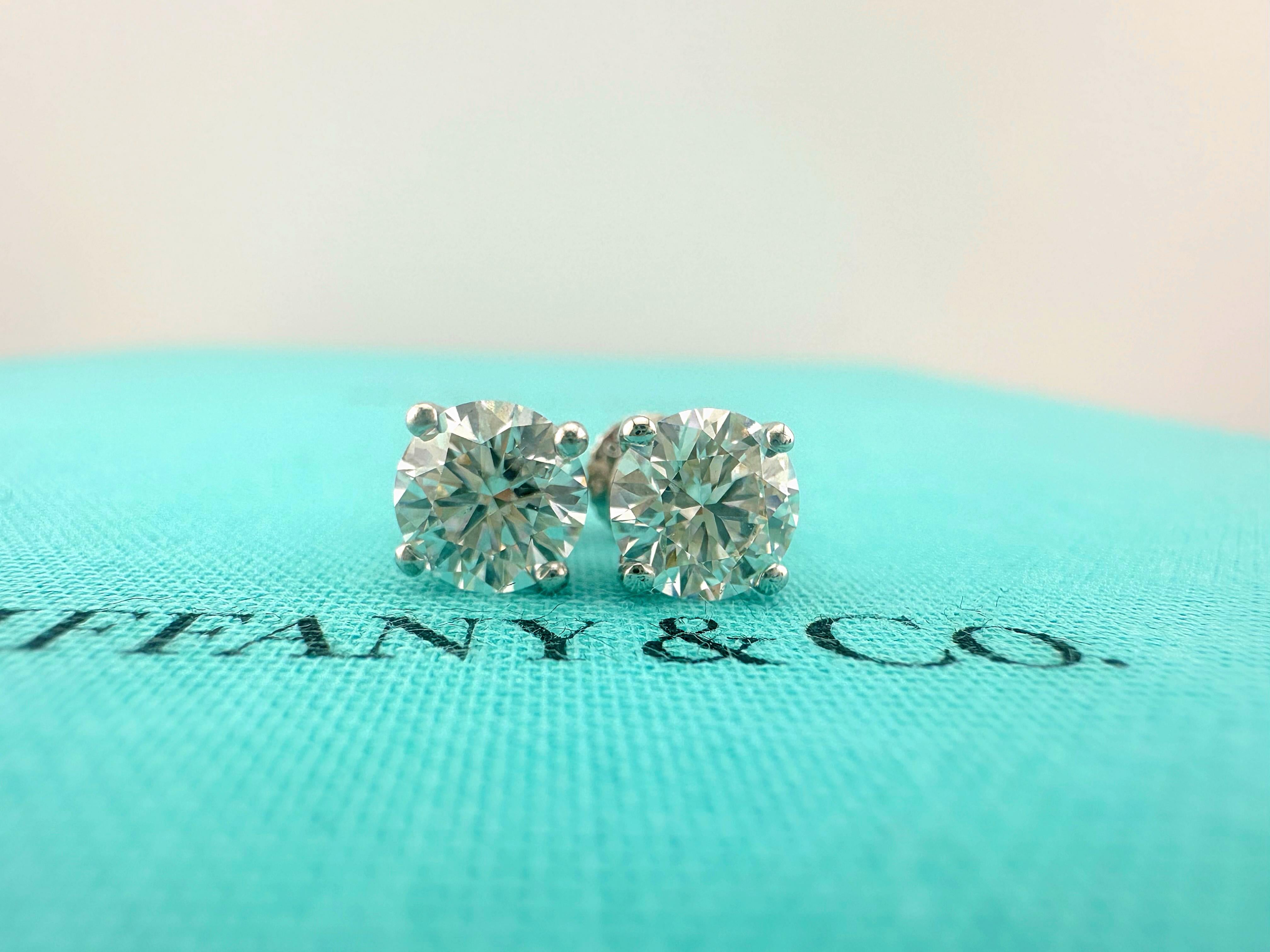 Tiffany & Co Platinum Round Diamond Stud Earrings 2.25 tcw GIA For Sale 2