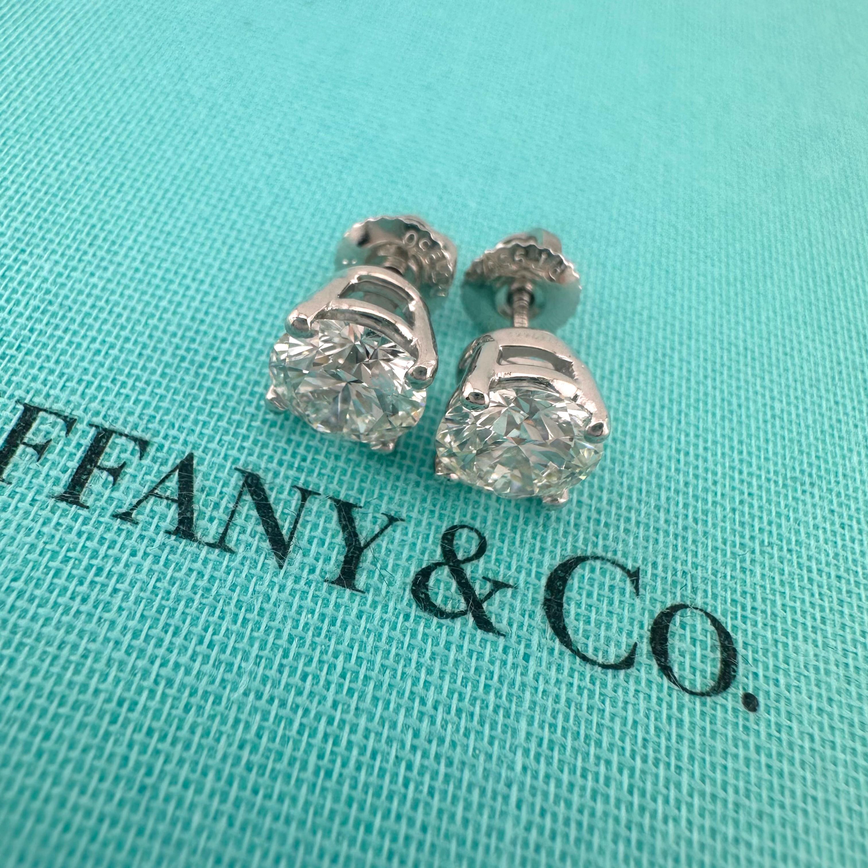 Tiffany & Co Platinum Round Diamond Stud Earrings 2.25 tcw GIA For Sale 3