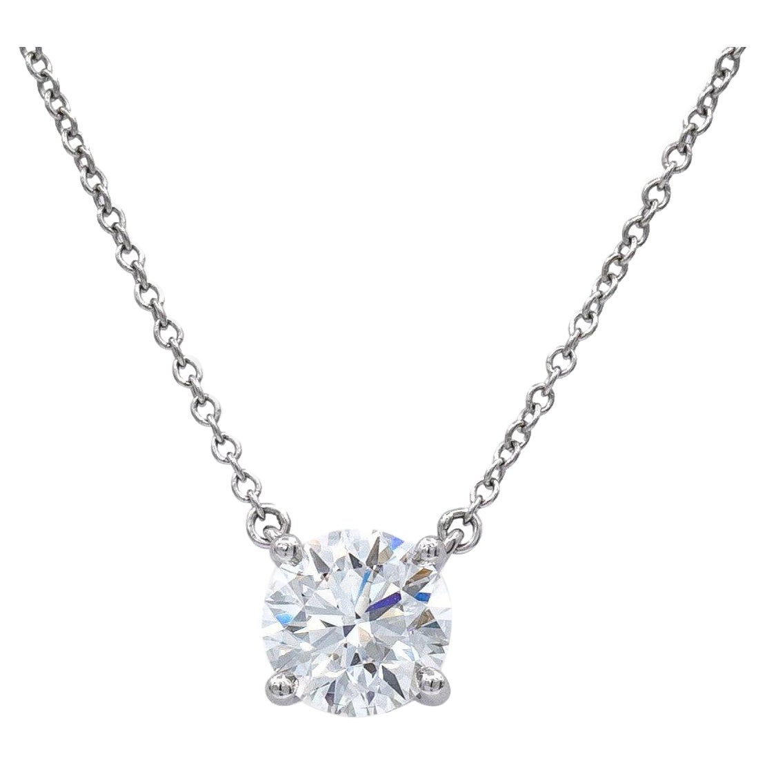 Tiffany & Co. Platin-Halskette mit rundem Solitär-Diamant-Anhänger 1,41 Karat GVVS2
