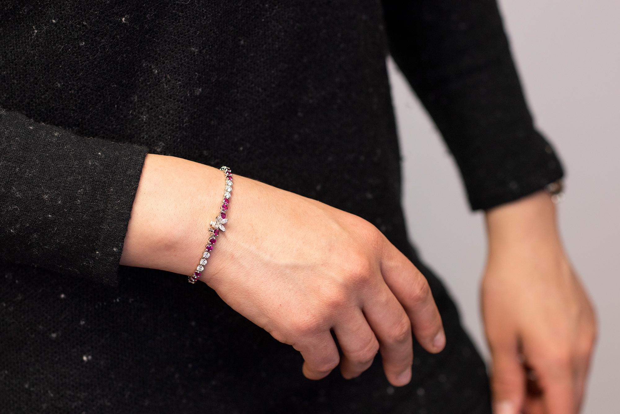 Round Cut Tiffany & Co. Platinum Ruby and Diamond Victoria Bracelet For Sale