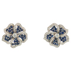 Tiffany & Co. Platinum Sapphire and Diamond Flower Earrings 1994