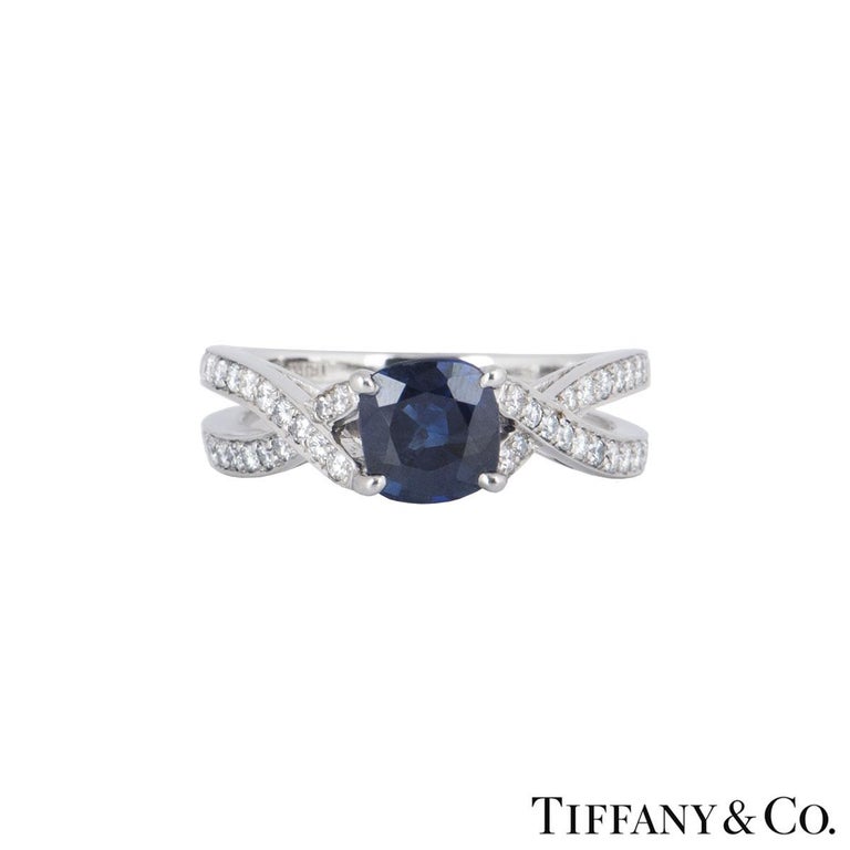 Tiffany and Co. Platinum Sapphire and Diamond Ring at 1stDibs