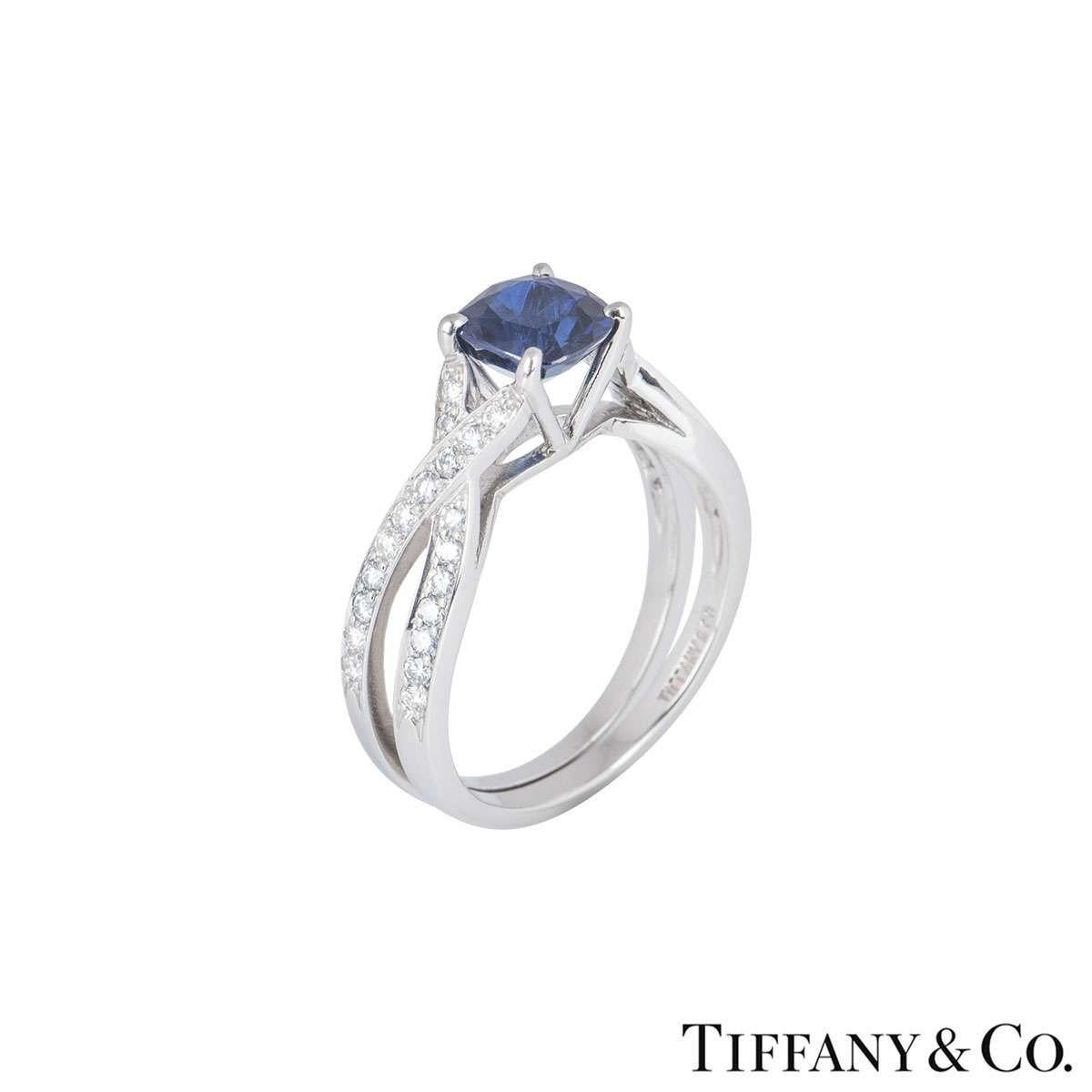 Tiffany & Co. Platinum Sapphire and Diamond Ring In Excellent Condition In London, GB