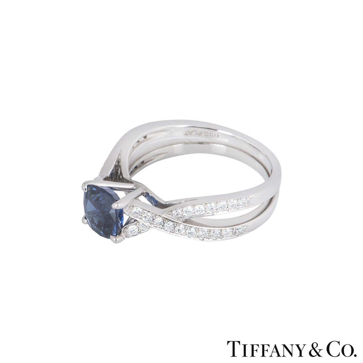 Tiffany & Co. Platinum Sapphire and Diamond Ring In Excellent Condition In London, GB