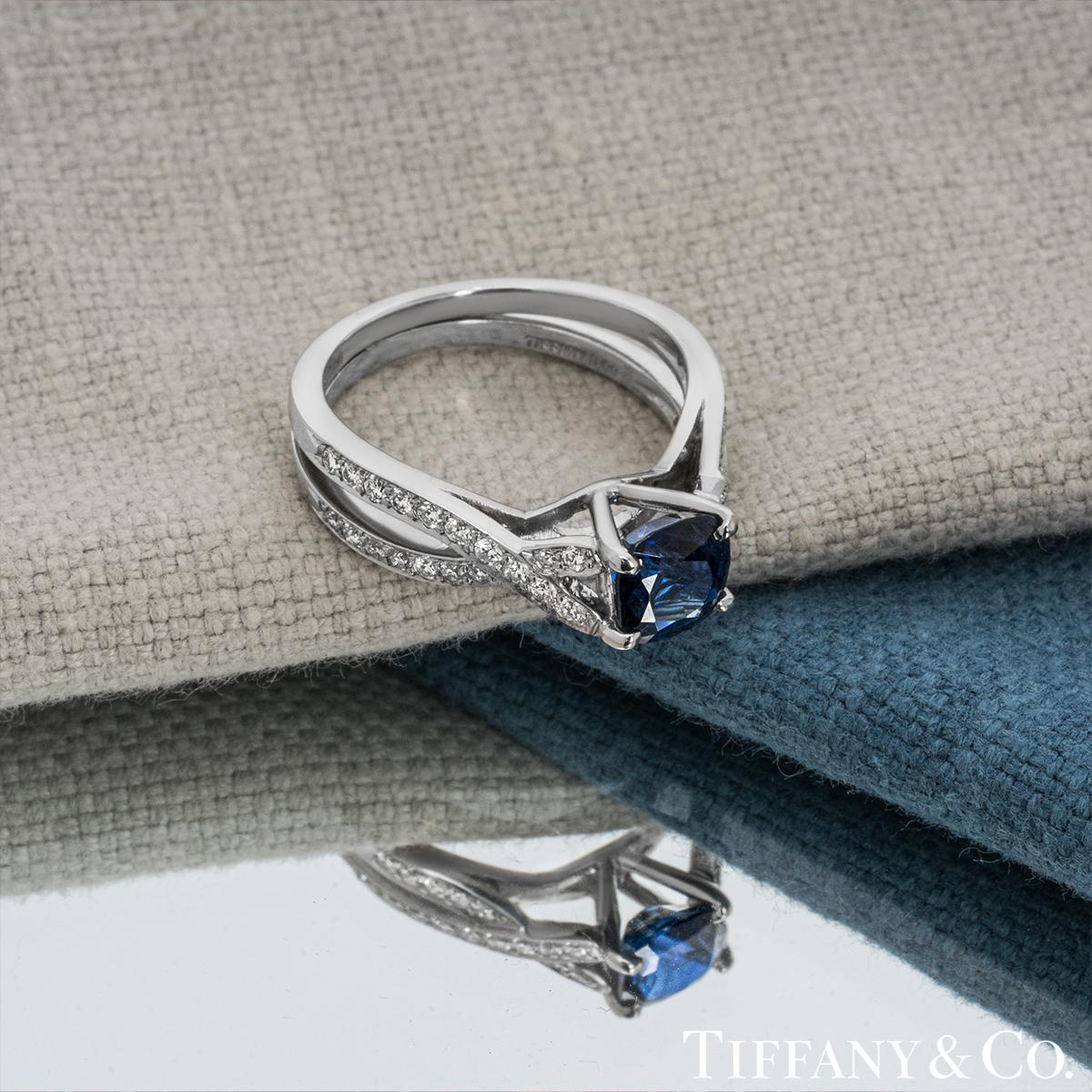 Tiffany & Co. Platinum Sapphire and Diamond Ring In Excellent Condition In London, GB