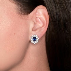 Tiffany & Co Platinum Sapphire Diamond Cluster Earrings 5.58 Carats Total