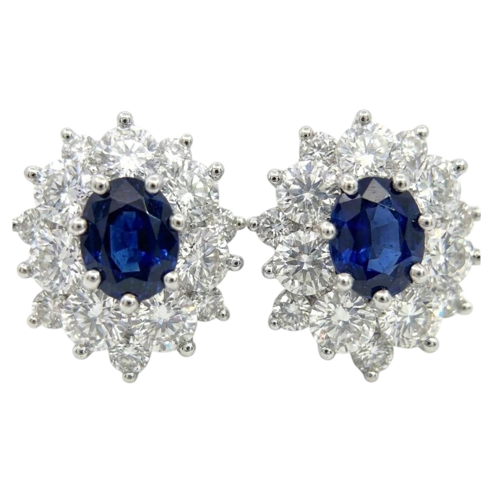 Tiffany & Co Platinum Sapphire Diamond Cluster Earrings 5.58 Carats Total For Sale