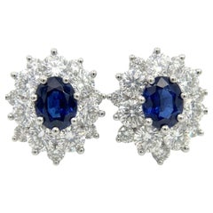 Tiffany & Co Platinum Sapphire Diamond Cluster Earrings 5.58 Carats Total