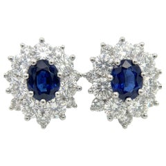 Tiffany & Co Platinum Sapphire Diamond Cluster Earrings 5.58 Carats Total