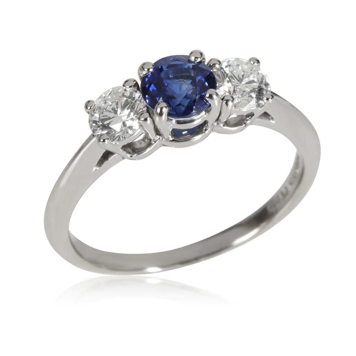 TIFFANY & Co. Platinum Sapphire Diamond Three Stone Engagement Ring 6.5

Metal: Platinum
Size: 6.5
Weight: 4.40 grams
Sapphire: round sapphire, carat total weight .58
Diamond 1: round brilliant diamond, carat total weight .20, E color, VVS1