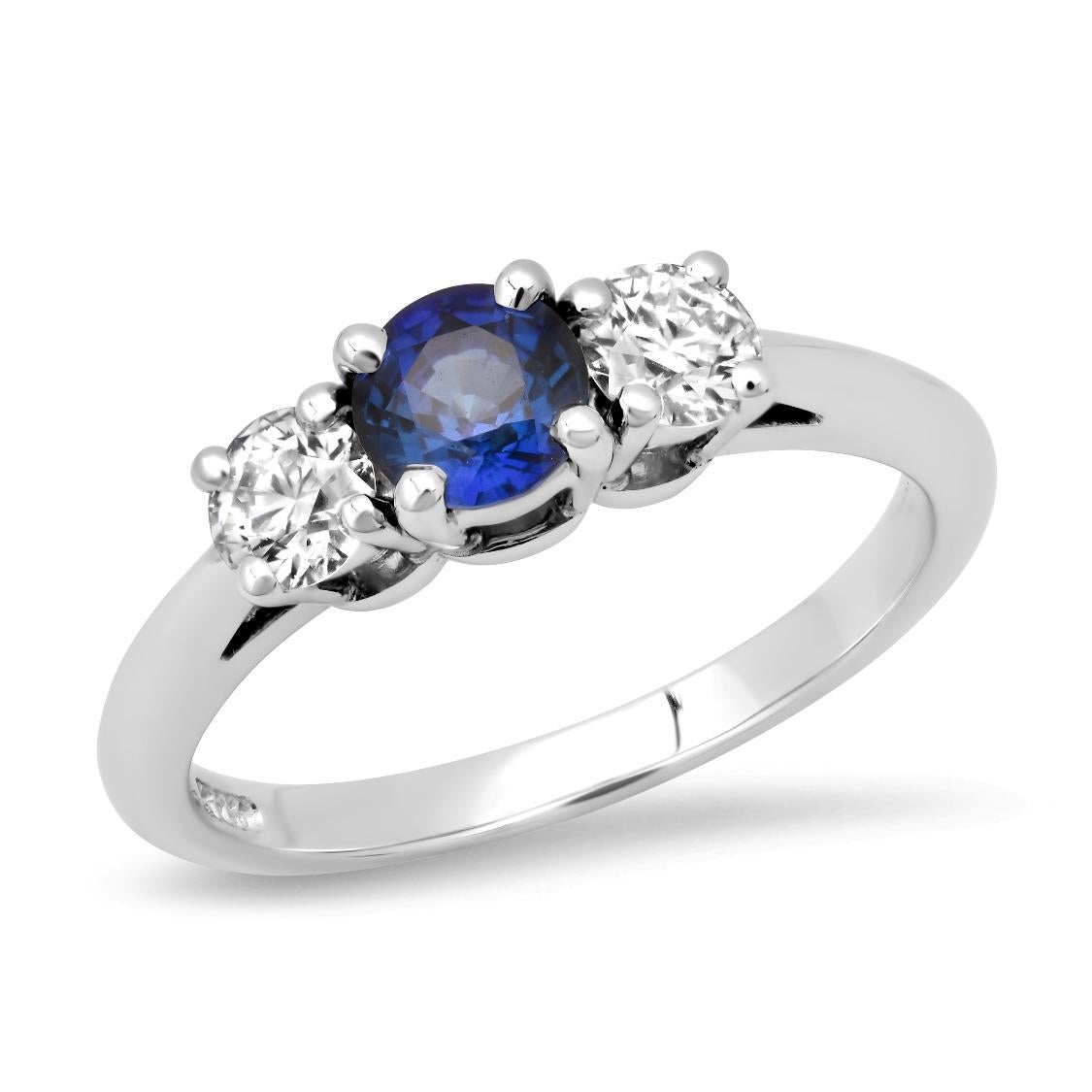 TIFFANY & Co. Platinum Sapphire Diamond Three Stone Engagement Ring 6.5

Metal: Platinum
Size: 6.5
Weight: 4.40 grams
Sapphire: round sapphire, carat total weight .58
Diamond 1: round brilliant diamond, carat total weight .20, E color, VVS1