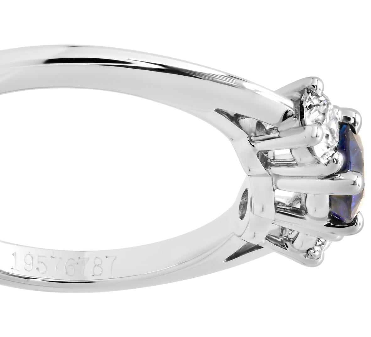 TIFFANY & Co. Platinum Sapphire Diamond Three Stone Engagement Ring 6.5 For Sale 2