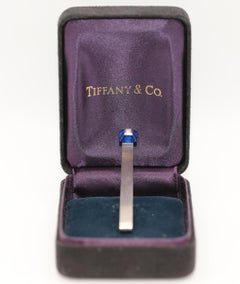 Tiffany & Co Platinum Sapphire Diamond Tie Clip Signed Boxed, 1970
