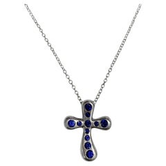 Vintage Tiffany & Co Platinum Sapphire Elsa Peretti Cross Pendant Necklace