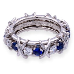 Tiffany & Co Platinum Schlumberger 16 Stone Sapphire Diamond X Ring Size 4