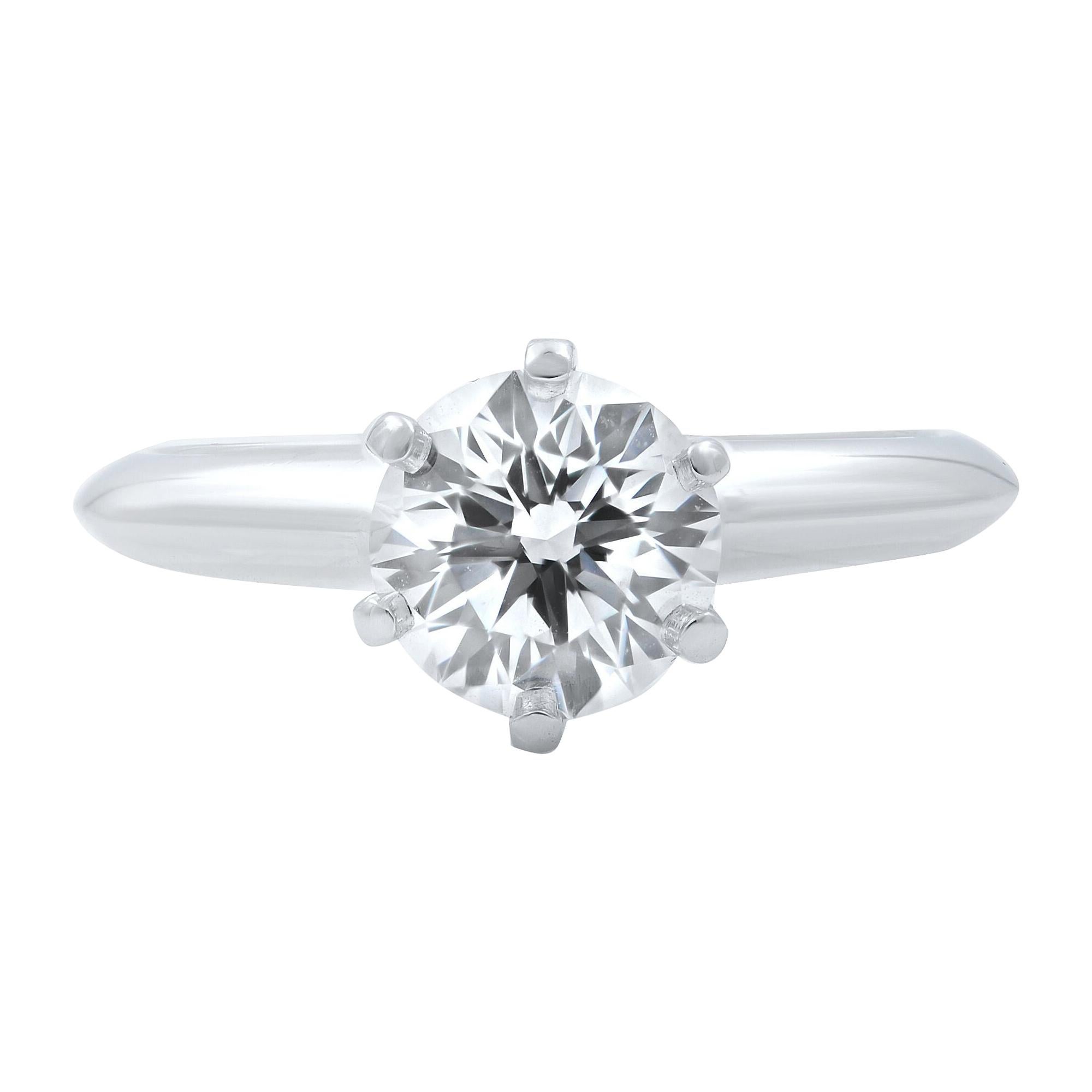 Tiffany & Co. Platinum Six Prong Round Solitaire Engagement Ring 1.00 Carat