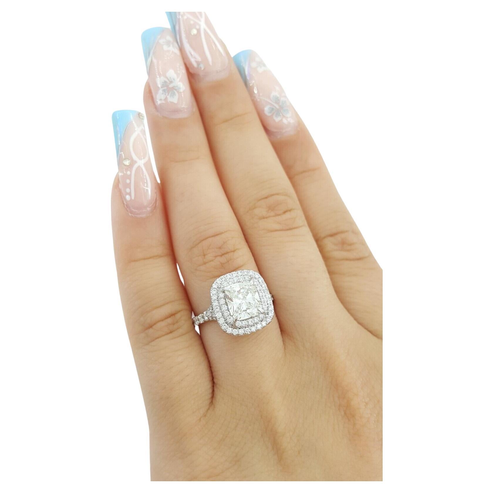 Tiffany & Co. Platinum Soleste 2.02 Carat Cushion Diamond Ring In Excellent Condition In Chicago, IL