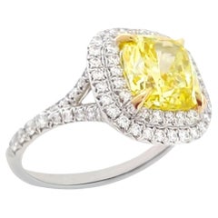 Tiffany & Co. Fancy Vivid Yellow Cushion Diamond Ring 