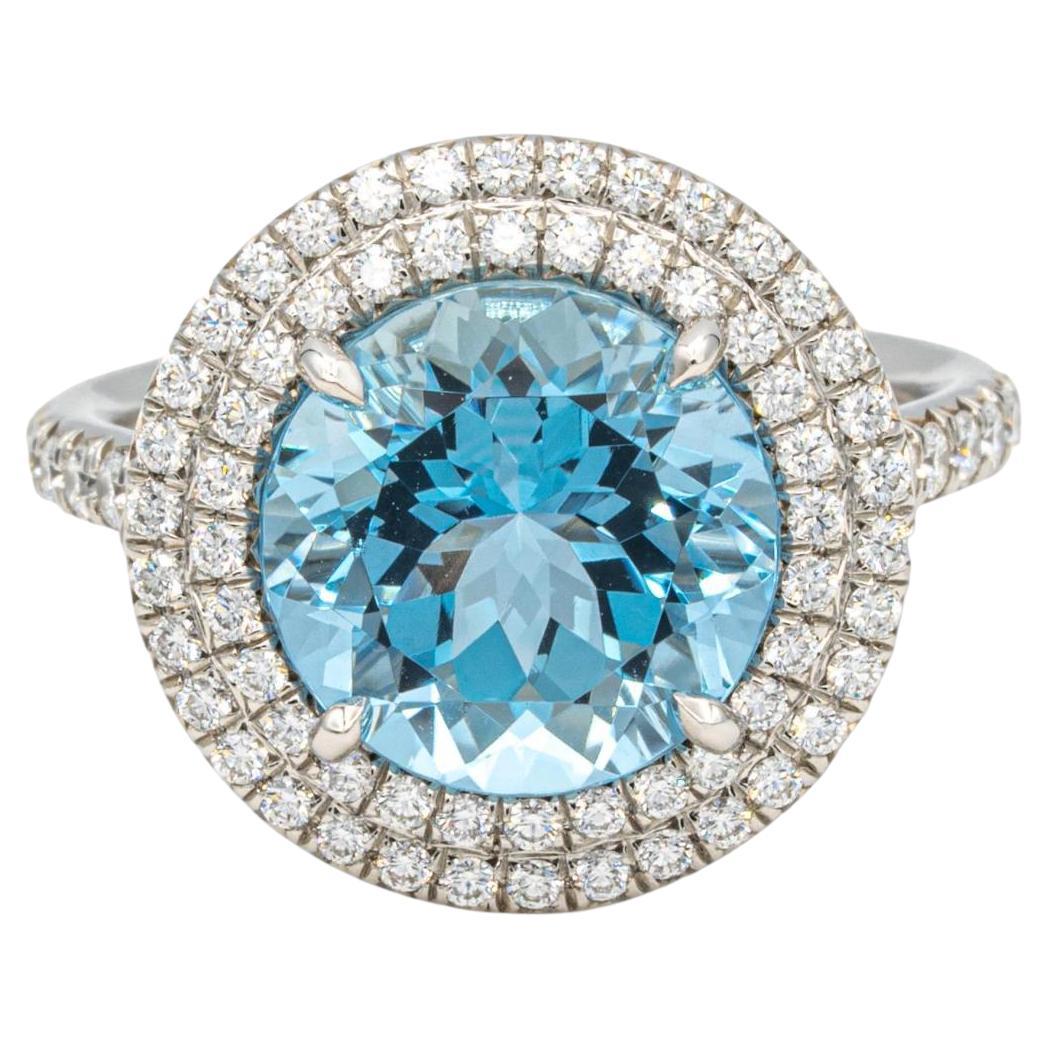 Tiffany & Co. Platinum Soleste 5 Ct Center Aquamarine and Diamond Ring