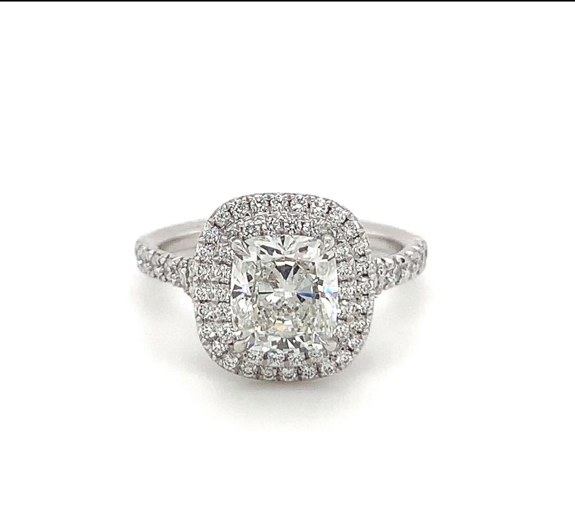 Tiffany & Co. Platinum Soleste Cushion Diamond Engagement Ring 1.68 Cts Total 5