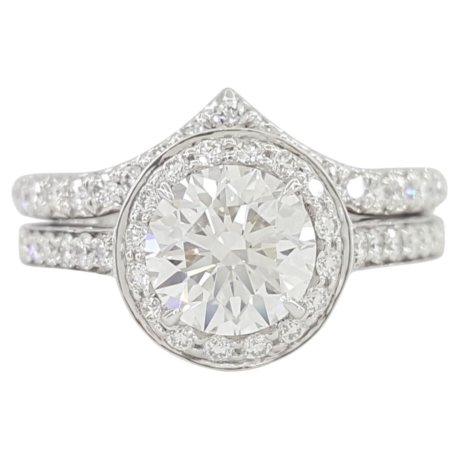 Tiffany & Co. Platinum Soleste Diamond Halo Engagement Ring and Wedding Band