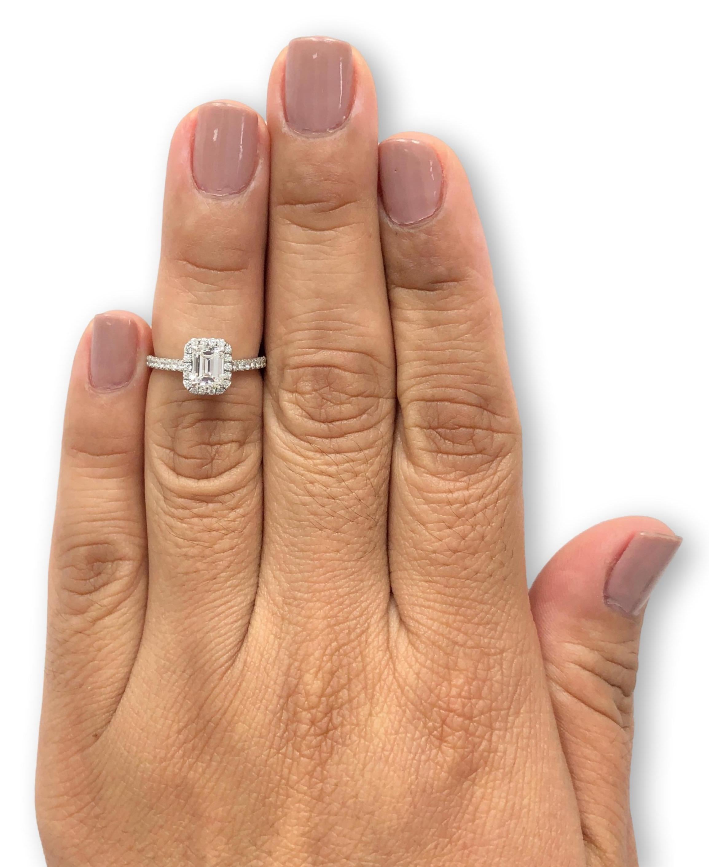 Tiffany & Co. Platinum Soleste Emerald Cut Halo Engagement Ring .97 Cts Ttl. FVV 5