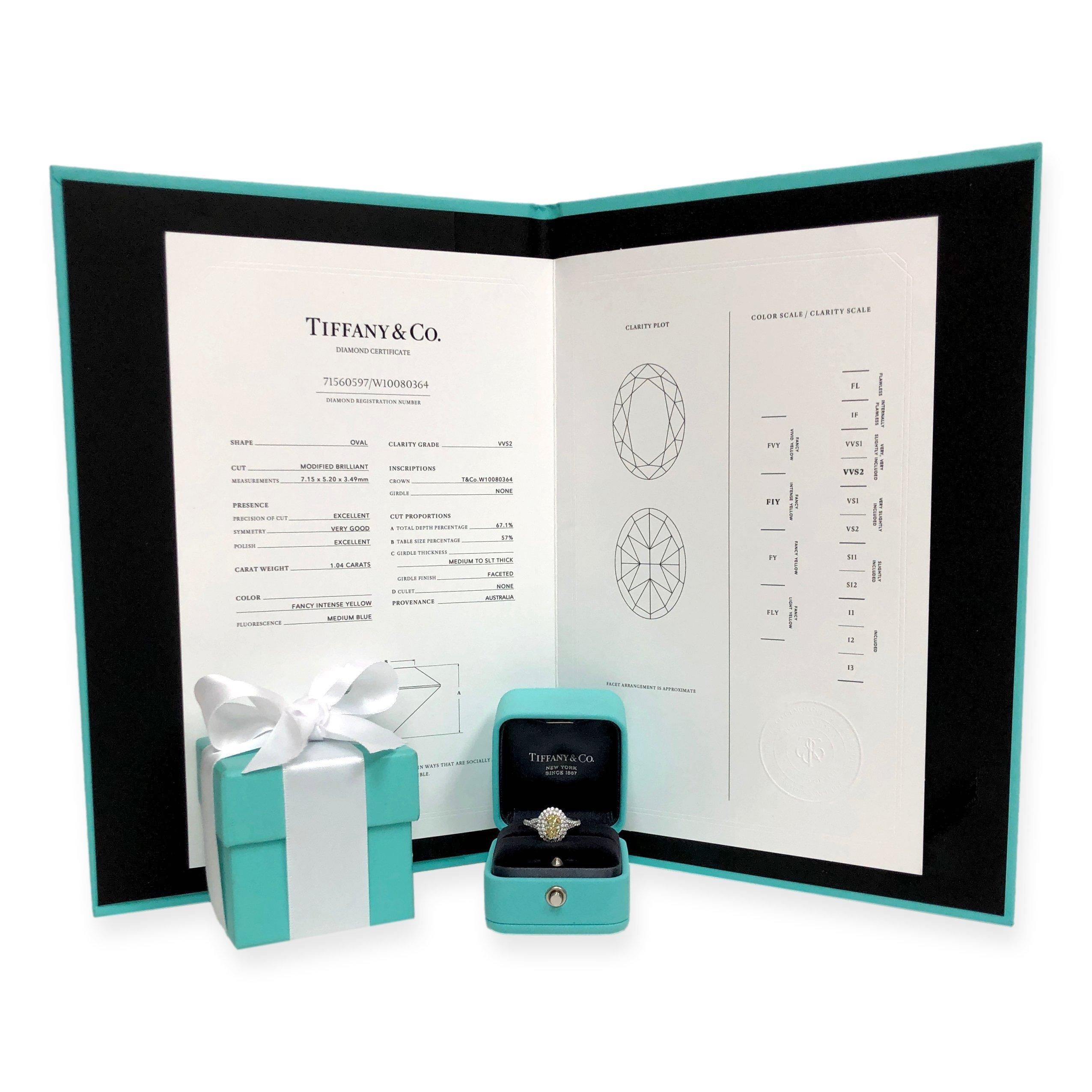 Women's Tiffany&Co Plat Soleste Fancy Intense Yellow Oval Diamond Engagement Ring 1.46TW For Sale