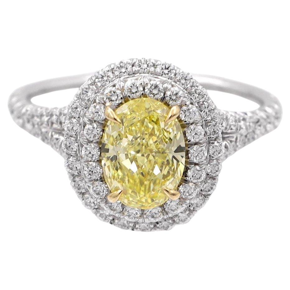 Tiffany&Co Plat Soleste Fancy Intense Yellow Oval Diamond Engagement Ring 1.46TW For Sale