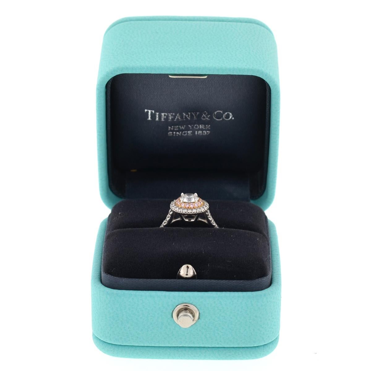 Tiffany & Co. Platinum Soleste Halo Diamond Engagement Ladies Ring In Excellent Condition In Boca Raton, FL