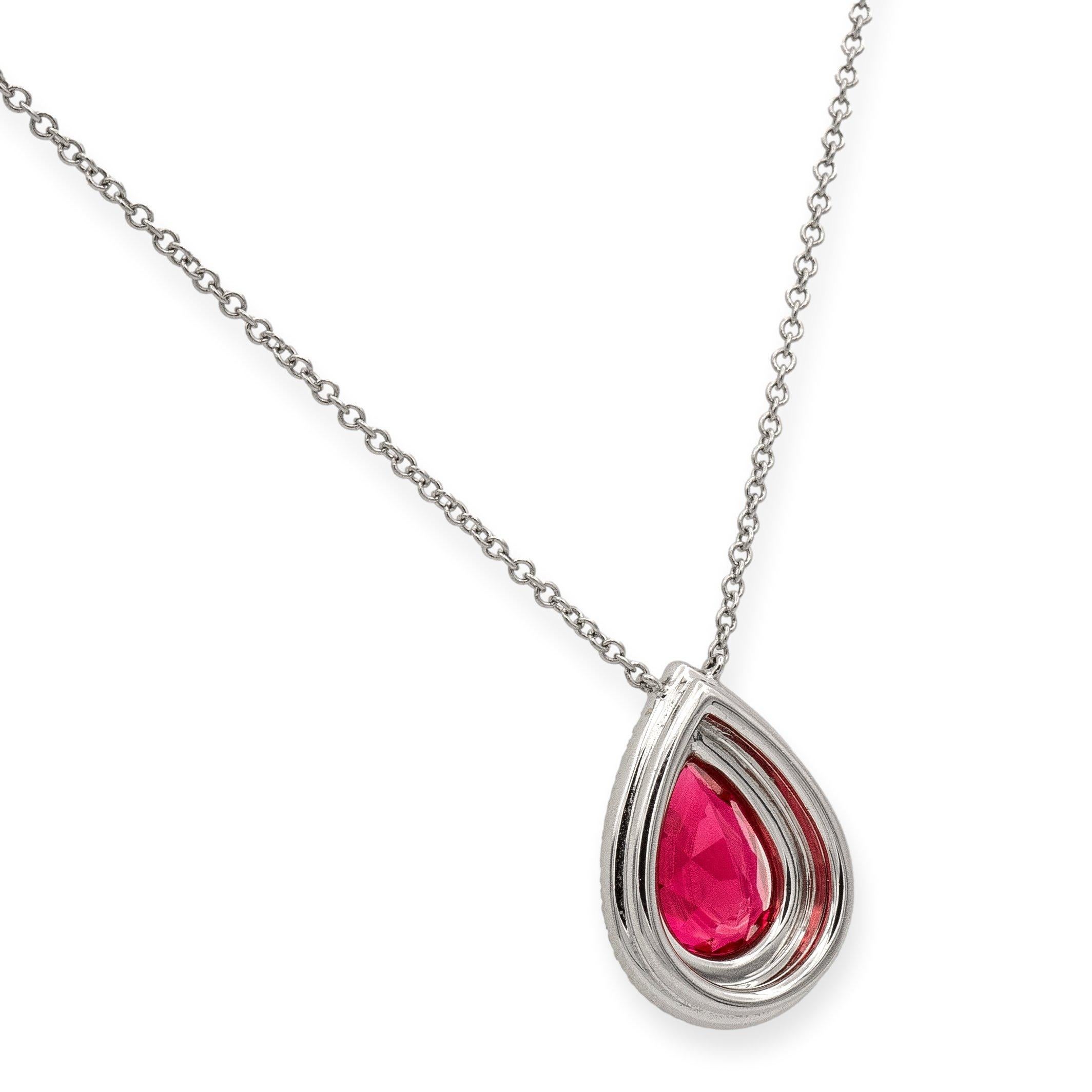 Modern Tiffany & Co. Platinum Soleste Pear Shape Rubellite Diamond Pendant Necklace