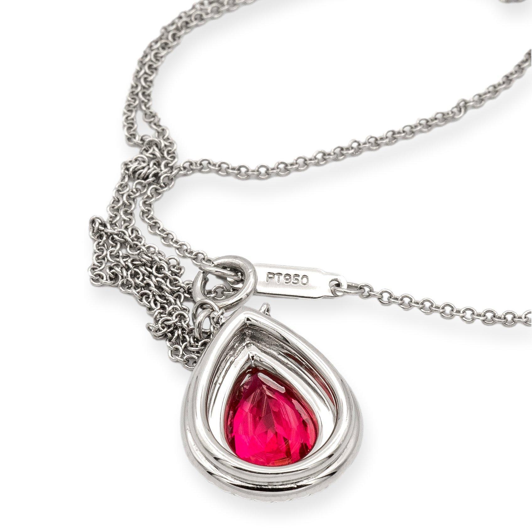 Pear Cut Tiffany & Co. Platinum Soleste Pear Shape Rubellite Diamond Pendant Necklace