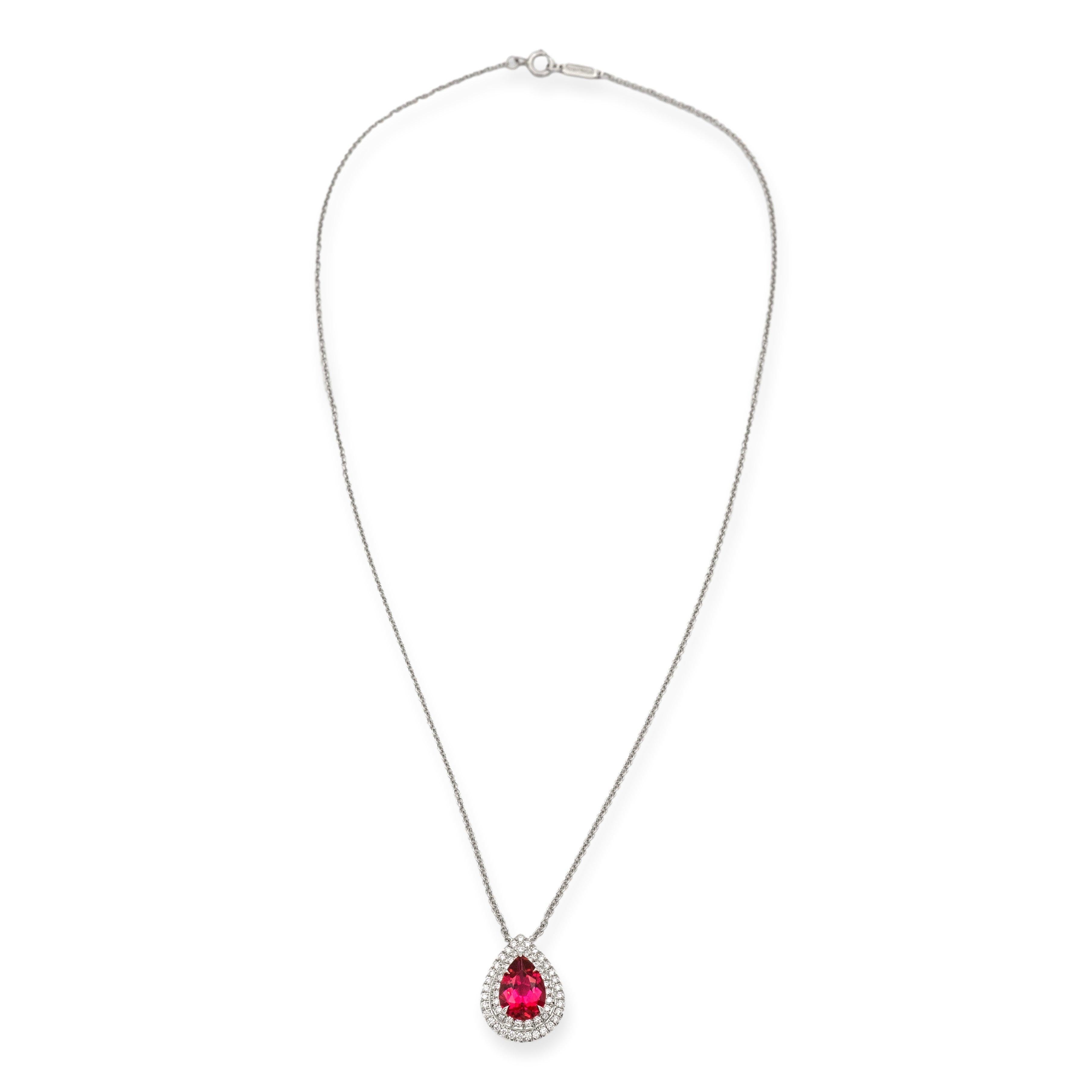 Women's Tiffany & Co. Platinum Soleste Pear Shape Rubellite Diamond Pendant Necklace