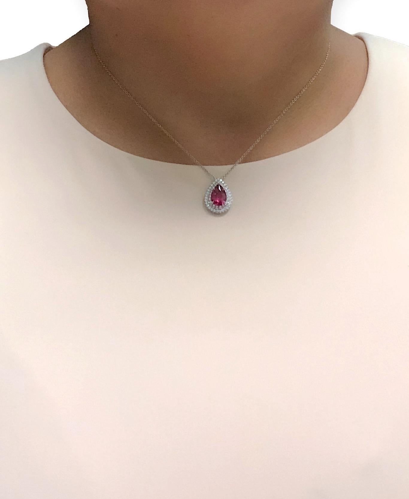Tiffany & Co. Platinum Soleste Pear Shape Rubellite Diamond Pendant Necklace 1