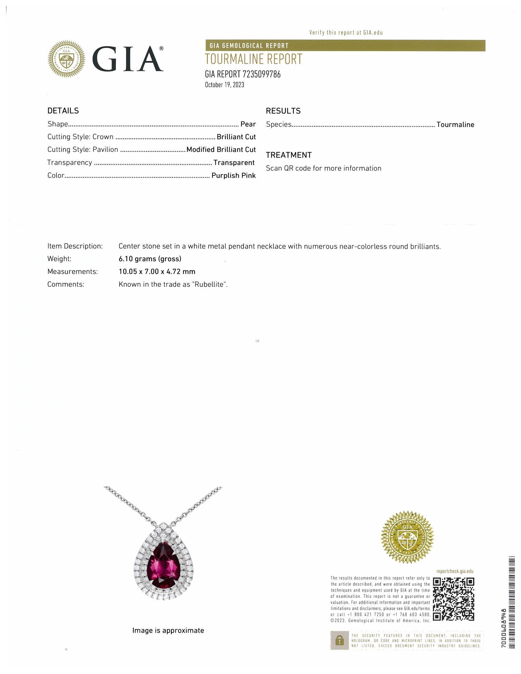 Tiffany & Co. Platinum Soleste Pear Shape Rubellite Diamond Pendant Necklace 3