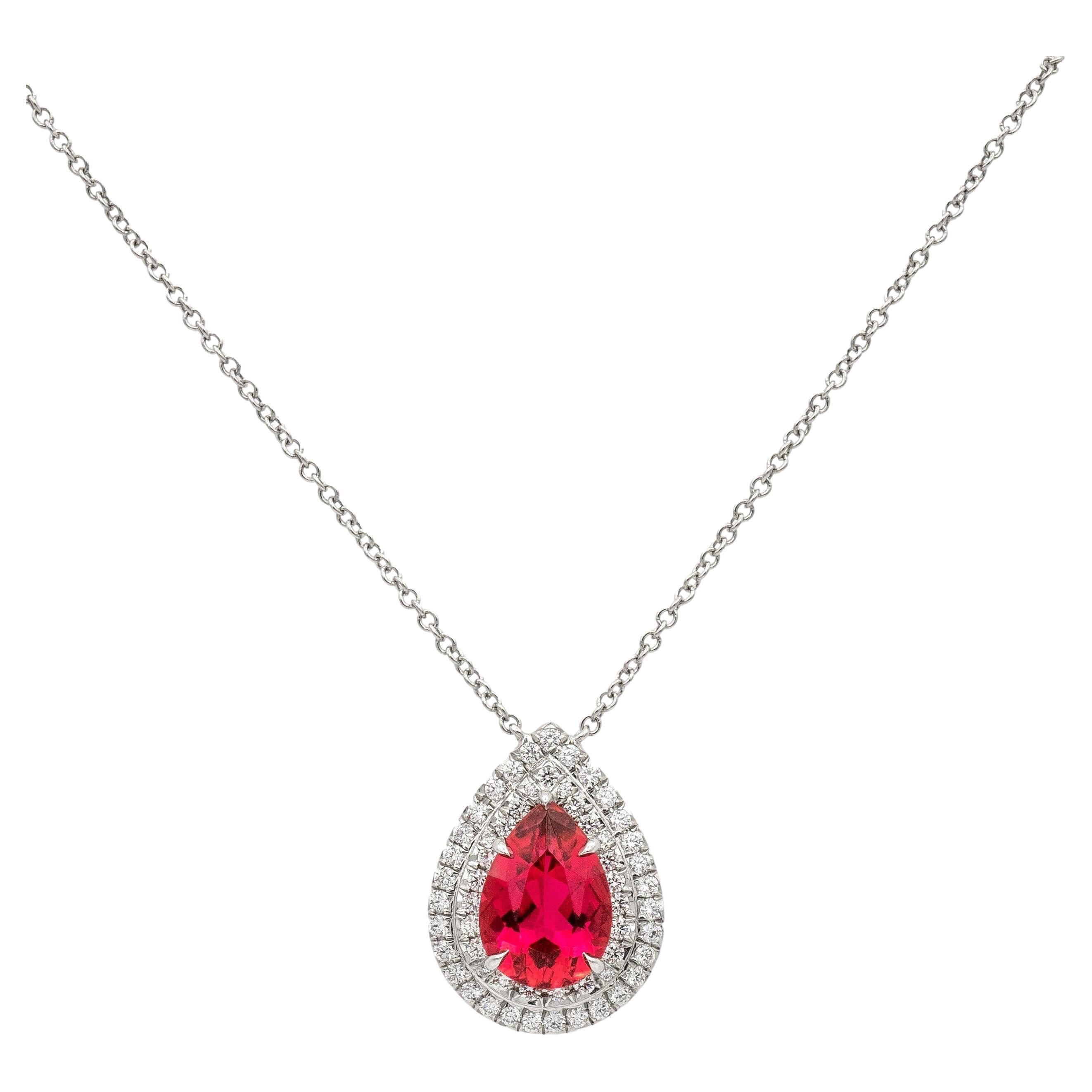 Tiffany & Co. Platinum Soleste Pear Shape Rubellite Diamond Pendant Necklace