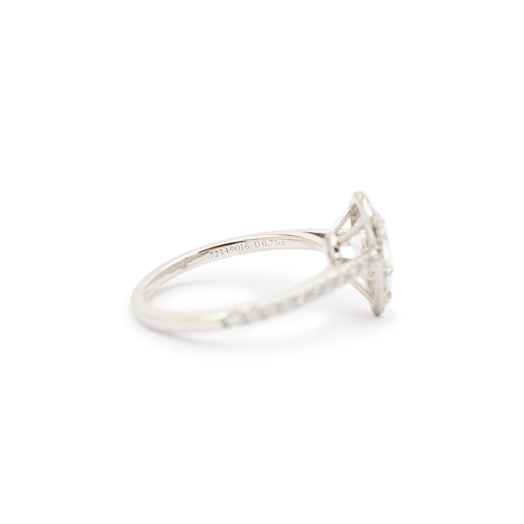 Pear Cut Tiffany & Co. Platinum Soleste Pear Shaped Halo Diamond Engagement Ring