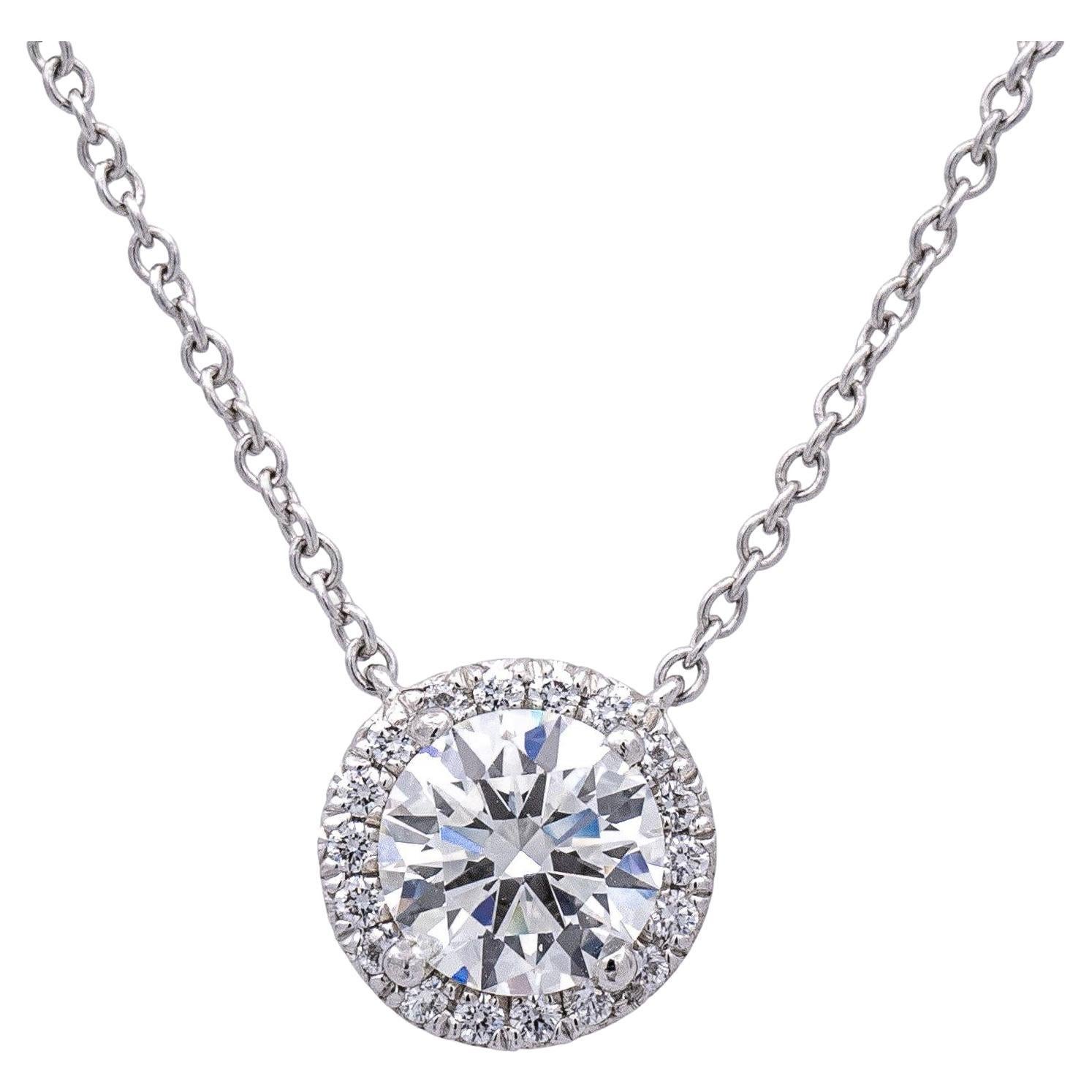 Tiffany & Co. Platinum Soleste Round Diamond .80ct IVVS2 Pendant Necklace