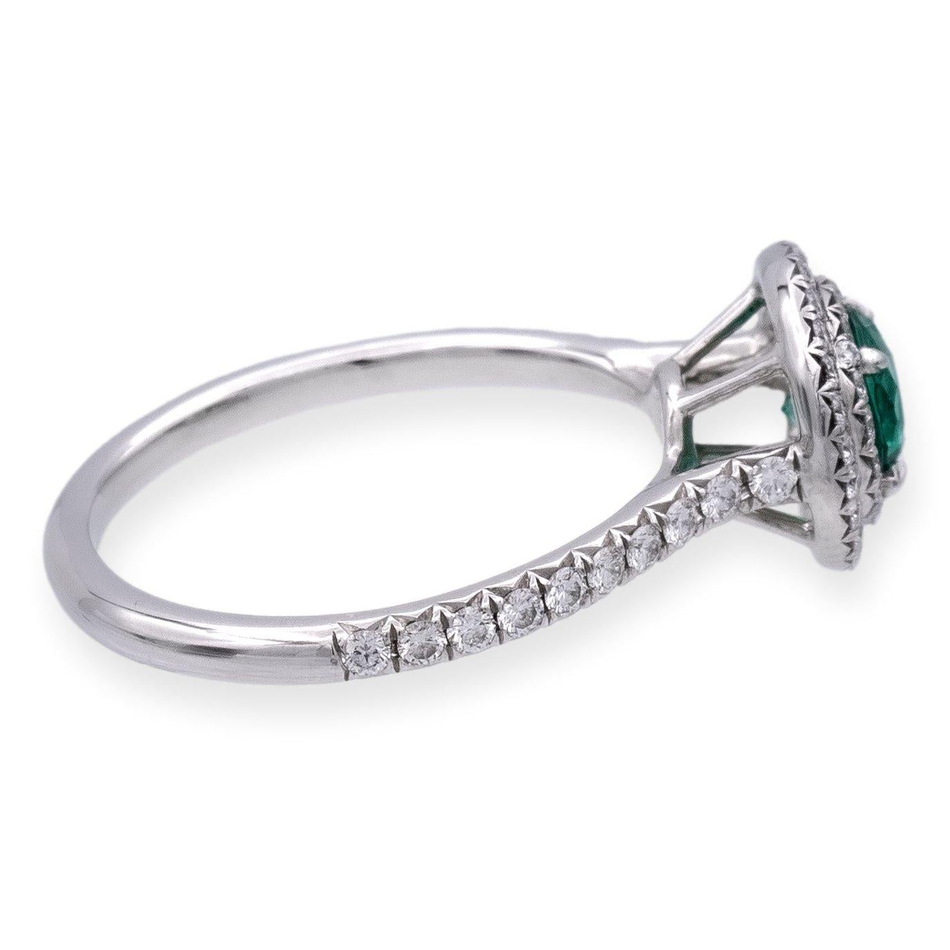Modern Tiffany & Co Platinum Soleste Round Emerald and Diamond Ring