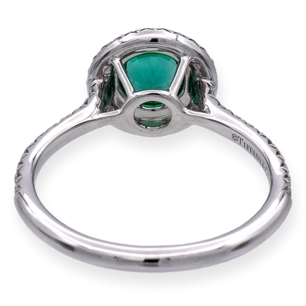 Round Cut Tiffany & Co Platinum Soleste Round Emerald and Diamond Ring