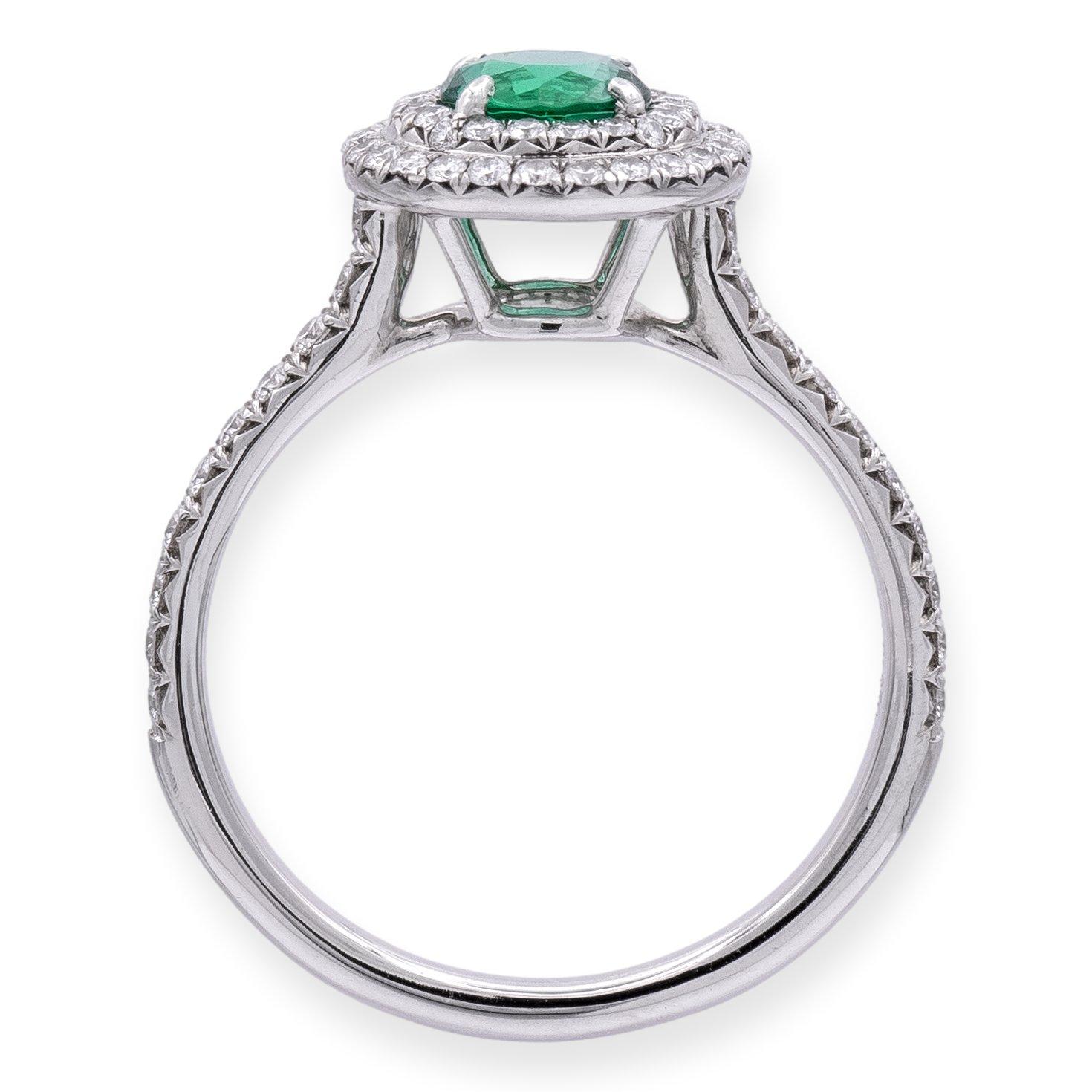 Women's Tiffany & Co Platinum Soleste Round Emerald and Diamond Ring