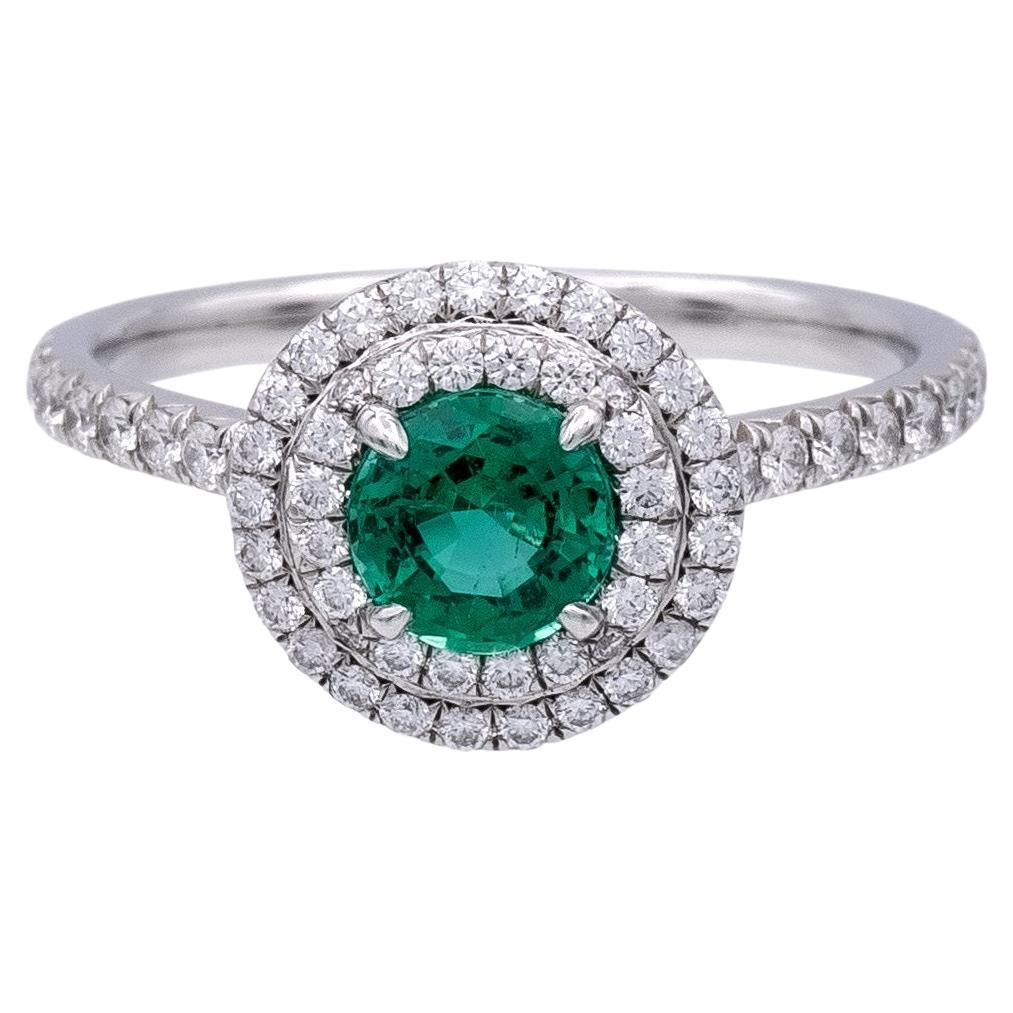 Tiffany & Co Platinum Soleste Round Emerald and Diamond Ring