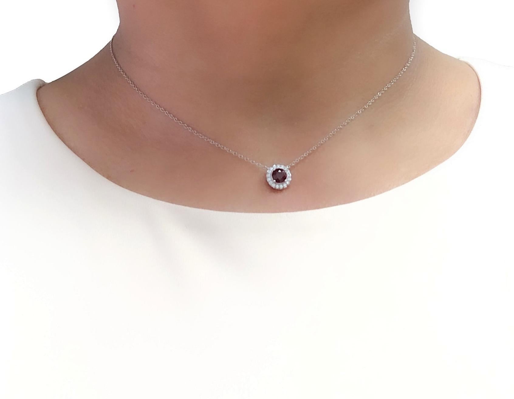 Modern Tiffany & Co. Platinum Soleste Round Ruby and Diamond Pendant