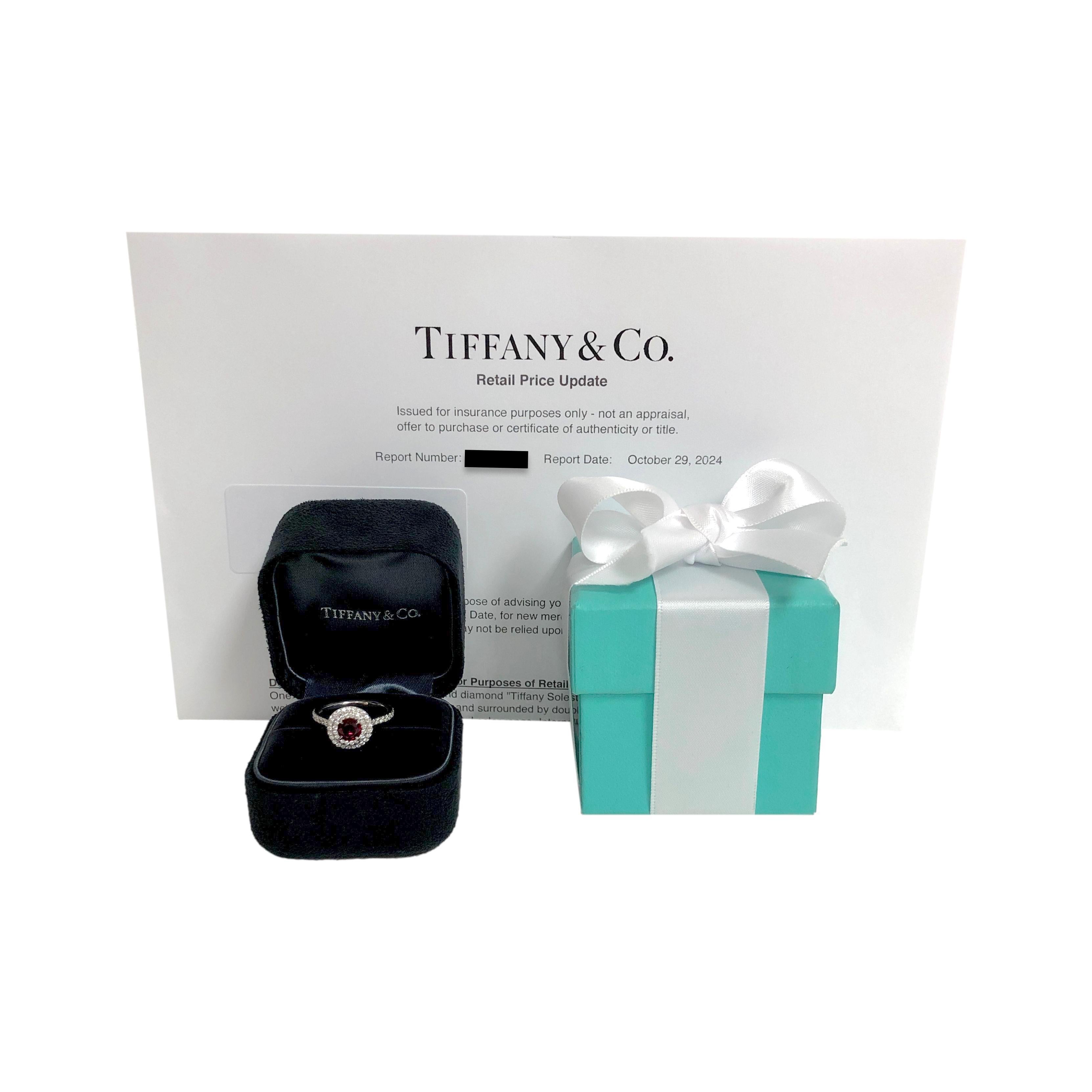Tiffany & Co Platinum Soleste Round Ruby and Diamond Ring 6