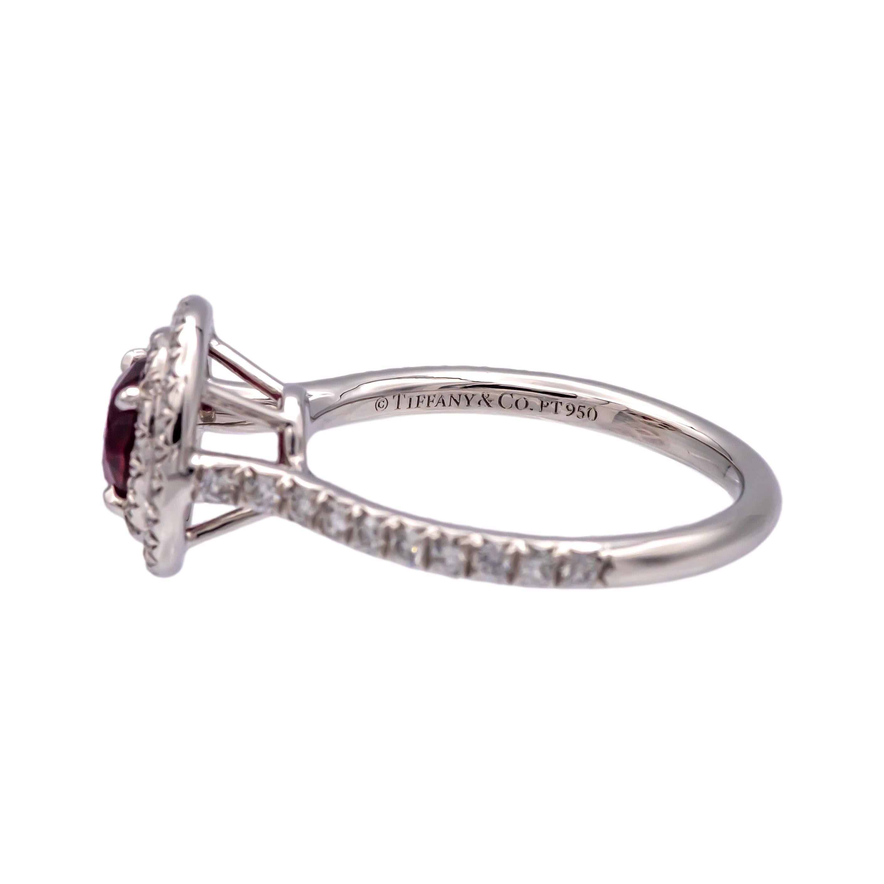 Contemporary Tiffany & Co Platinum Soleste Round Ruby and Diamond Ring