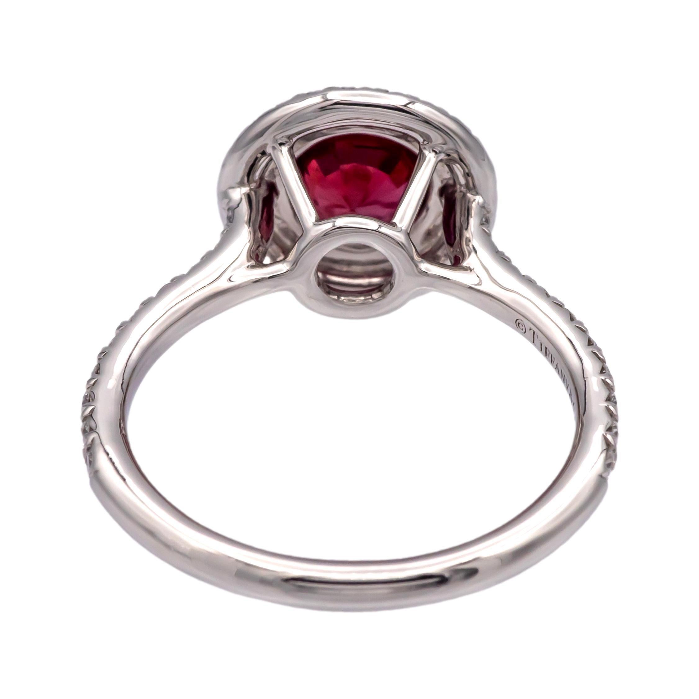 Round Cut Tiffany & Co Platinum Soleste Round Ruby and Diamond Ring