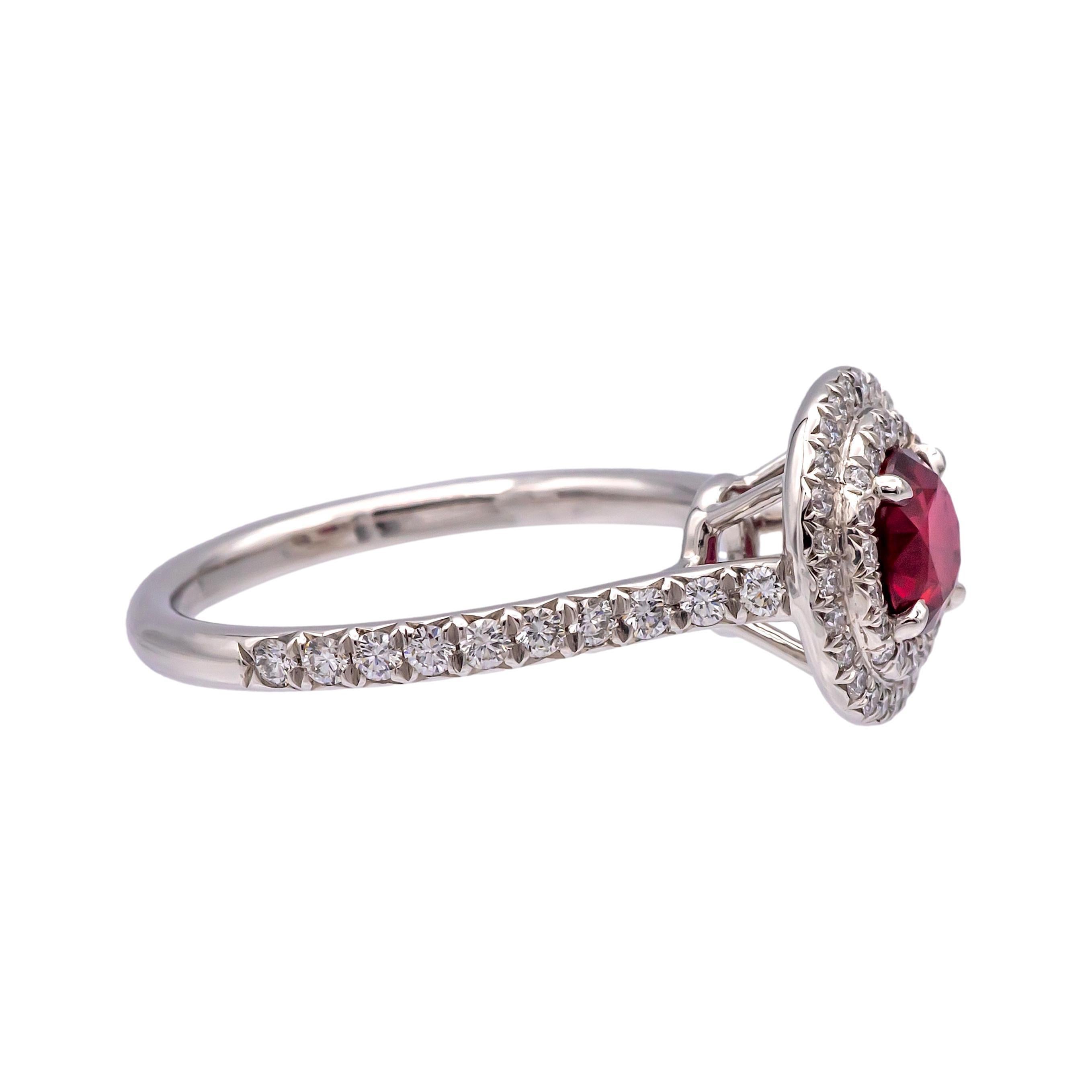 Tiffany & Co Platinum Soleste Round Ruby and Diamond Ring In Excellent Condition In New York, NY