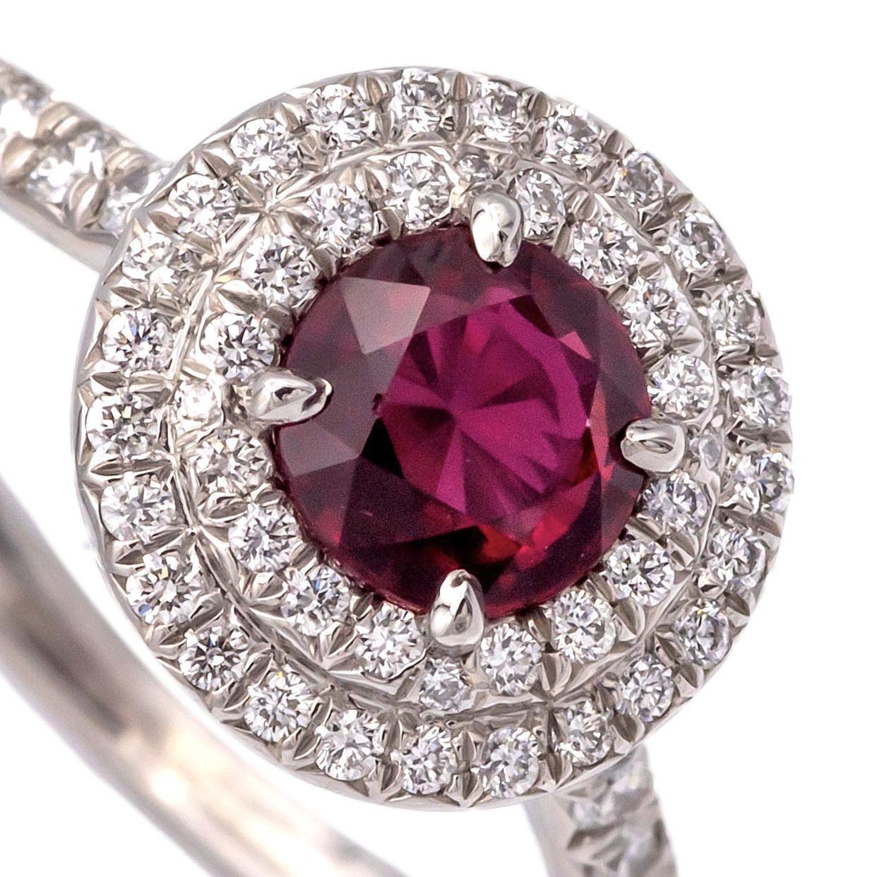 Tiffany & Co Platinum Soleste Round Ruby and Diamond Ring 1
