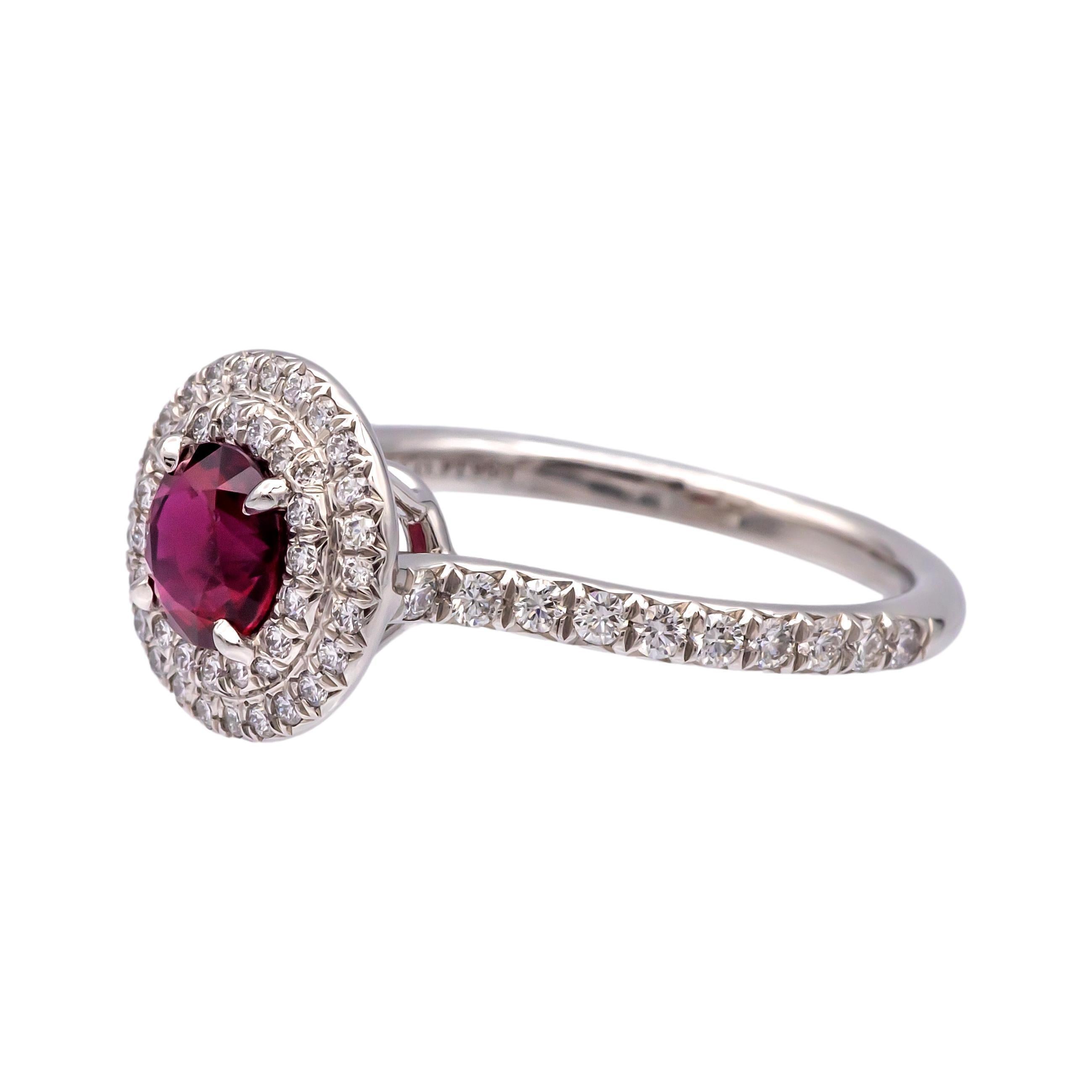 Tiffany & Co Platinum Soleste Round Ruby and Diamond Ring 2